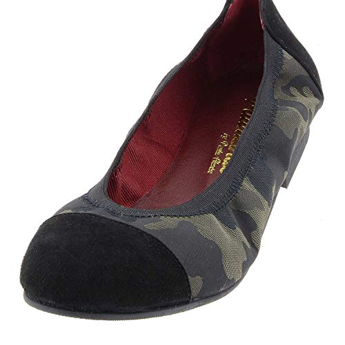 Bailarinas Piel Serraje Negro y Camuflaje Talla: 40 Color: Verde