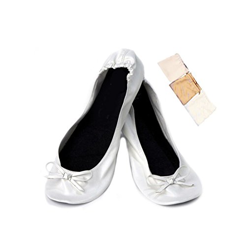 Bailarinas Plegables para Invitadas de Bodas En Bolsa De Regalo de Satén - Manoletinas, Bailarinas Plegables (BLANCO-TALLA41L)