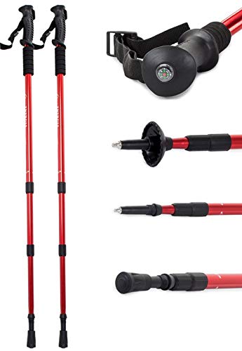Bastones de Marcha nórdica (2 Unidades, telescópicos, de 100 cm a 135 cm, aleación de Aluminio, con amortiguación, amortiguadores de Goma y Tapas Protectoras), Azul o Negro