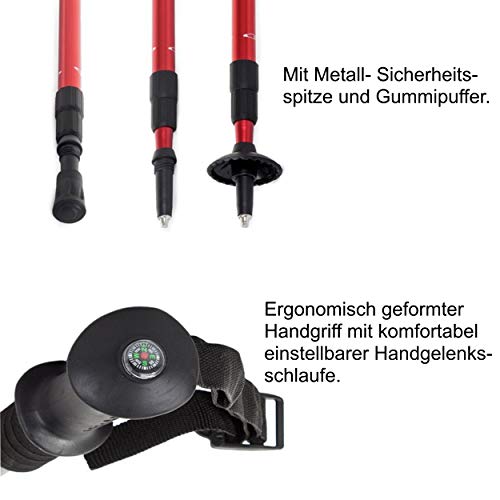 Bastones de Marcha nórdica (2 Unidades, telescópicos, de 100 cm a 135 cm, aleación de Aluminio, con amortiguación, amortiguadores de Goma y Tapas Protectoras), Azul o Negro