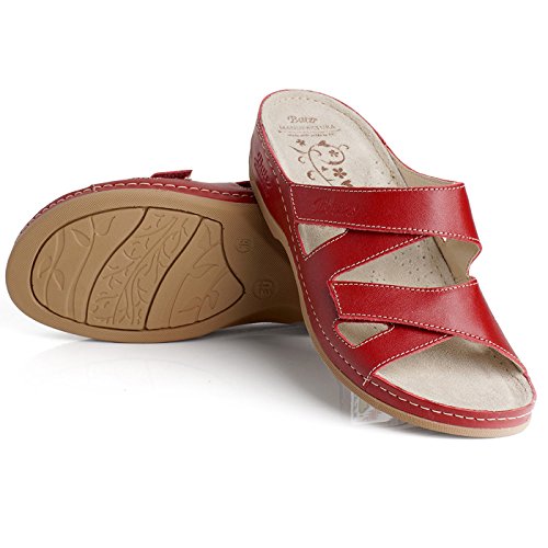 Batz ENI Sandalias Zuecos Zapatillas Zapatos de Cuero Mujer, Rojo, EU 38