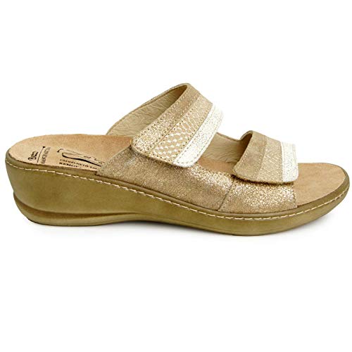 Batz Hedi Sandalias Zuecos Zapatillas Zapatos de Cuero Mujer, Oro, EU 36