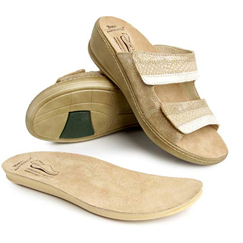 Batz Hedi Sandalias Zuecos Zapatillas Zapatos de Cuero Mujer, Oro, EU 36