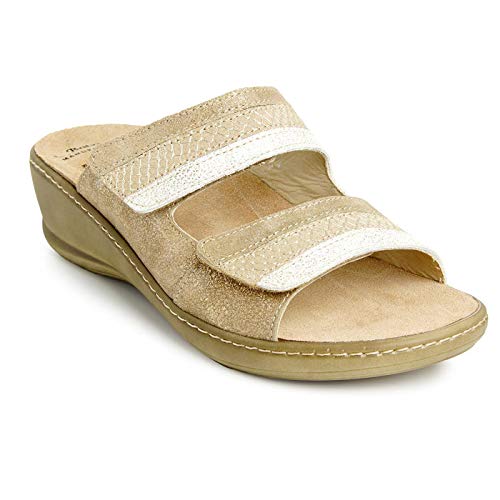 Batz Hedi Sandalias Zuecos Zapatillas Zapatos de Cuero Mujer, Oro, EU 36