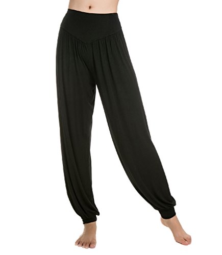 Baymate Mujeres Modal Harén Pantalón Holgados Sueltas Pantalones de Yoga Pilates Negro 3XL