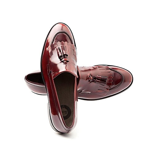 Beatnik Shoes Mocasines de Mujer en Piel Burdeos con Borlas Beatnik Tassel Loafer Tammi Red, Talla : 36