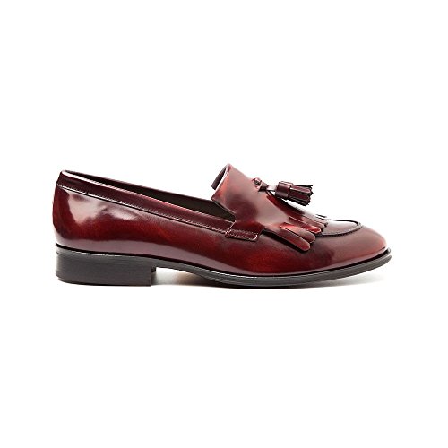 Beatnik Shoes Mocasines de Mujer en Piel Burdeos con Borlas Beatnik Tassel Loafer Tammi Red, Talla : 36