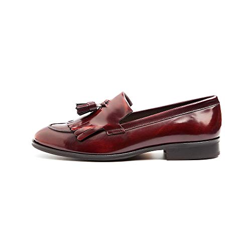 Beatnik Shoes Mocasines de Mujer en Piel Burdeos con Borlas Beatnik Tassel Loafer Tammi Red, Talla : 36