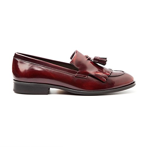 Beatnik Shoes Mocasines de Mujer en Piel Burdeos con Borlas Beatnik Tassel Loafer Tammi Red, Talla : 36