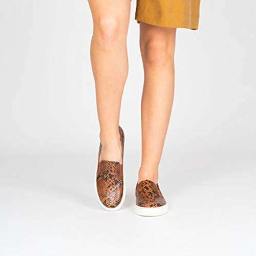 Beatriz - Zapatillas Sneakers Slip On Negras Vestir para Mujer en Piel - Planos Suela Gruesa - Cierre Elásticos - Moda Tendencia Sport Casual - Animal Print - Serpiente Marrón - Marrón 36 EU