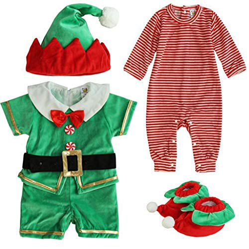 Bebé Navidad Conjuntos de Ropa, Mameluco + Sombrero + Zapatos Trajes de Fiesta