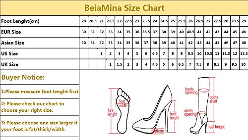BeiaMina Mujer Casual Invierno Zapatos Plano Botas Rodilla Cremallera Equestrian Botas Tacones Bajos Antideslizante Botas Largas Clásico Hebillas Black Tamaño 43
