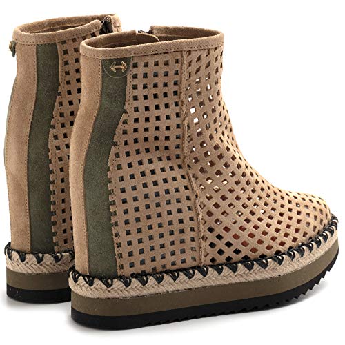 BELLE VIE Botín con cuña modelo Via Baracca perforado beige – Via Baraca Velur perforado 77 – Talla Beige Size: 39 EU