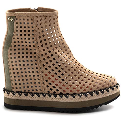 BELLE VIE Botín con cuña modelo Via Baracca perforado beige – Via Baraca Velur perforado 77 – Talla Beige Size: 39 EU