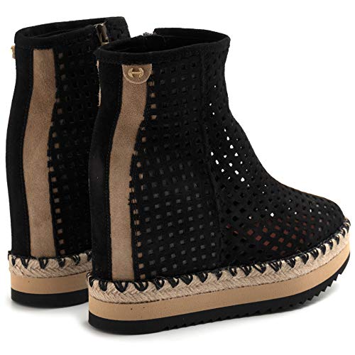 BELLE VIE Botín con cuña modelo Via Baracca perforado negro – Via Baraca Velur perforado negro – Talla Negro Size: 39 EU