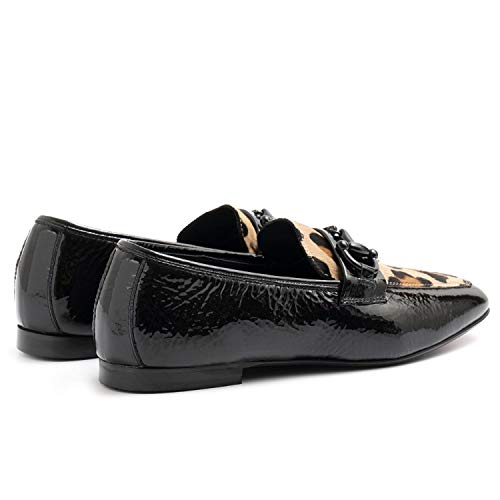 Belle Vie – Mocasín Vie modelo Via Scalzi negro y moteado – Via calzador Negro Size: 36 EU
