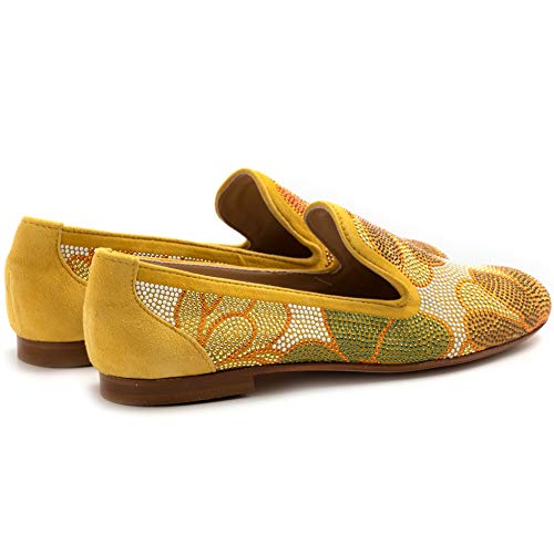BELLE VIE Via Danesi - Zapato modelo Via Danesi amarillo con brillantes de colores – Via danesi de ante Sun Strass – Talla Amarillo Size: 36 EU