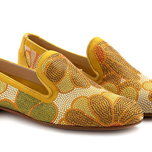 BELLE VIE Via Danesi - Zapato modelo Via Danesi amarillo con brillantes de colores – Via danesi de ante Sun Strass – Talla Amarillo Size: 36 EU