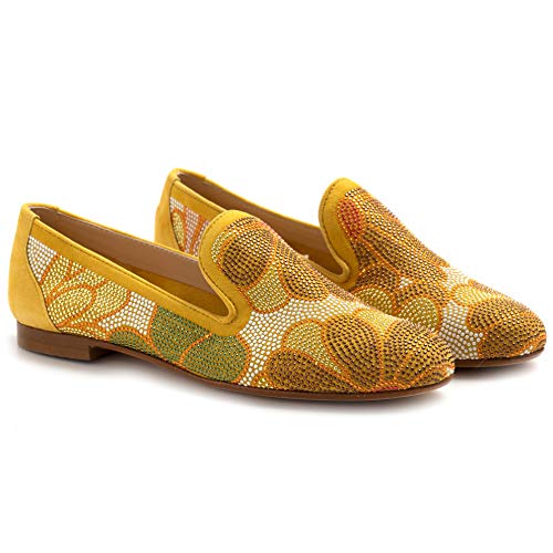 BELLE VIE Via Danesi - Zapato modelo Via Danesi amarillo con brillantes de colores – Via danesi de ante Sun Strass – Talla Amarillo Size: 36 EU