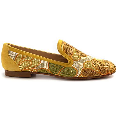 BELLE VIE Via Danesi - Zapato modelo Via Danesi amarillo con brillantes de colores – Via danesi de ante Sun Strass – Talla Amarillo Size: 36 EU