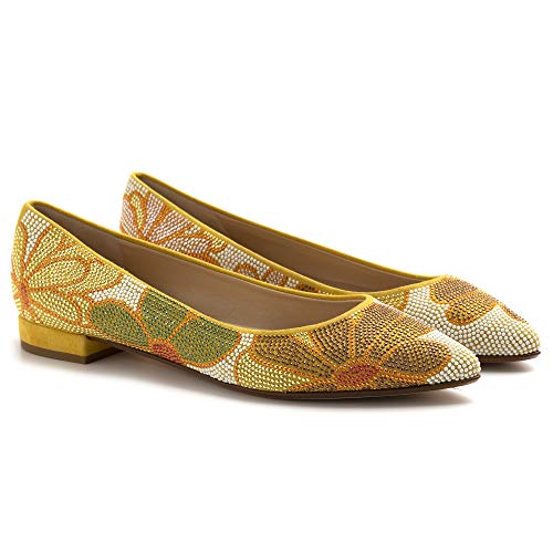 BELLE VIE Zapatilla modelo Via corta amarilla con brillantes multicolor – Via corta camuflaje Sun Strass – Talla Amarillo Size: 39 EU
