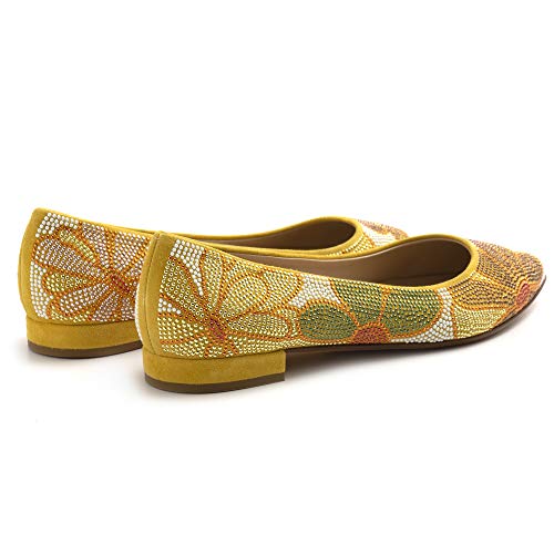 BELLE VIE Zapatilla modelo Via corta amarilla con brillantes multicolor – Via corta camuflaje Sun Strass – Talla Amarillo Size: 39 EU