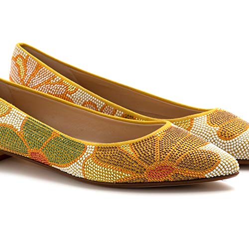 BELLE VIE Zapatilla modelo Via corta amarilla con brillantes multicolor – Via corta camuflaje Sun Strass – Talla Amarillo Size: 39 EU