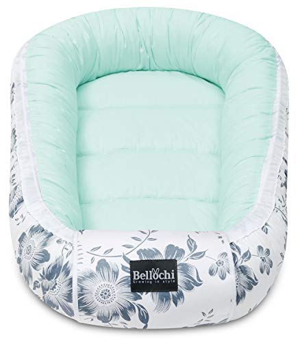 Bellochi Nido Bebe Recien Nacido, Reductor de Cuna Nido para Bebe - 100% Algodón - OEKO-TEX Certificado - 90x60x12cm con Bordes Protectores - Mint Berry