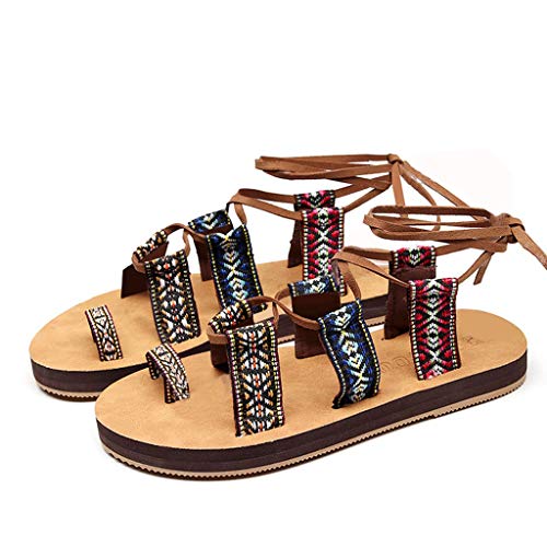 Berimaterry Sandalias Mujer Verano 2019 Sandalias con Cuentas de Bohemia para Mujer de Verano Sandalias con Punta de Clip Zapatos de Playa Calzado Zapatillas Mujer Zapatos Mujer Verano Planos Retro