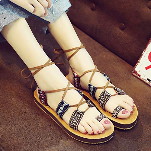 Berimaterry Sandalias Mujer Verano 2019 Sandalias con Cuentas de Bohemia para Mujer de Verano Sandalias con Punta de Clip Zapatos de Playa Calzado Zapatillas Mujer Zapatos Mujer Verano Planos Retro