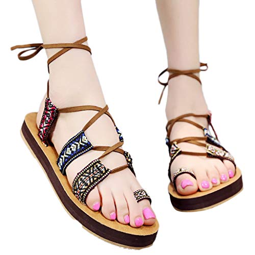 Berimaterry Sandalias Mujer Verano 2019 Sandalias con Cuentas de Bohemia para Mujer de Verano Sandalias con Punta de Clip Zapatos de Playa Calzado Zapatillas Mujer Zapatos Mujer Verano Planos Retro