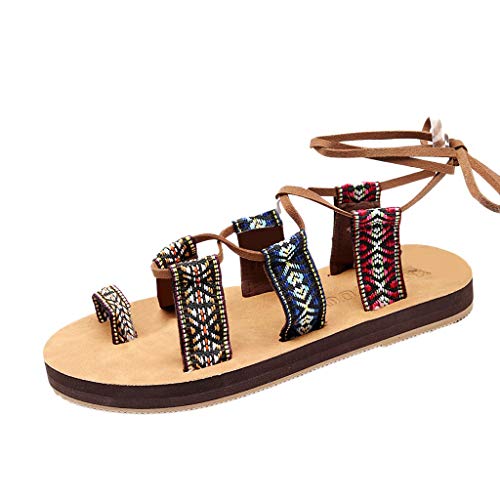 Berimaterry Sandalias Mujer Verano 2019 Sandalias con Cuentas de Bohemia para Mujer de Verano Sandalias con Punta de Clip Zapatos de Playa Calzado Zapatillas Mujer Zapatos Mujer Verano Planos Retro