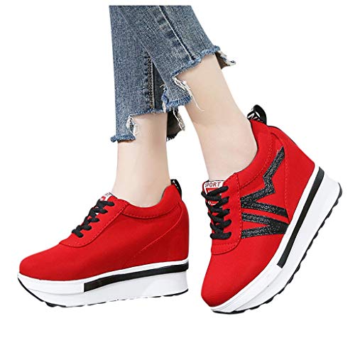 Berimaterry Zapatillas para Mujer Moda Casual Lona Plataforma Gruesa con Cordones CuñAs Zapato De Trabajo Zapatos para Damas Zapatillas de Plataforma Cuña Deportivo para Mujer Primavera