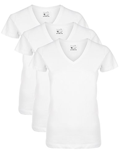 Berydale BD158 Camiseta de manga corta con cuello de pico, Blanco, S, Pack de 3