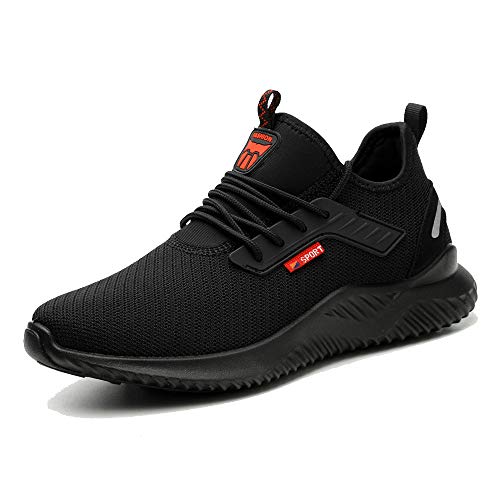 BESKEE Zapatos de seguridad para hombre S3, deportivos, ligeros, de trabajo, transpirables, con puntera de acero, talla 35-46, color Negro, talla 41 EU