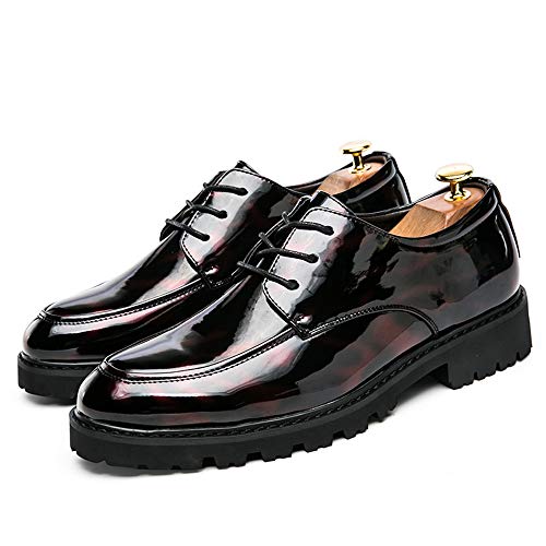 Best-choise Zapatos de Moda para Hombres Vestido de Punta Redonda de Charol Floral Encajes Llamativo (Color : Rojo, tamaño : 42 EU)