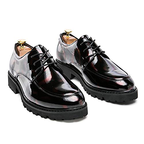 Best-choise Zapatos de Moda para Hombres Vestido de Punta Redonda de Charol Floral Encajes Llamativo (Color : Rojo, tamaño : 42 EU)