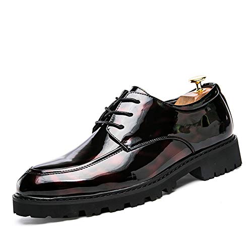 Best-choise Zapatos de Moda para Hombres Vestido de Punta Redonda de Charol Floral Encajes Llamativo (Color : Rojo, tamaño : 42 EU)