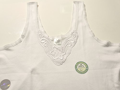 BestSale247 4 - Camiseta interior para mujer (8 unidades, extralarga con bonita encaje de 100% algodón peinado, sin costuras laterales), tallas 36-38 hasta 56-58 4 unidades, color blanco. 42-44