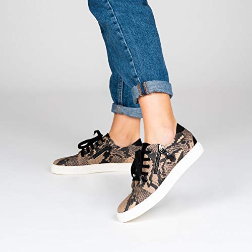Beth - Zapatillas Sneakers Deportivos de Vestir para Mujer en Piel - Planos Suela Gorda - Cierre Cremallera y Cordoneras - Moda Tendencia Sport Casual - Serpiente Animal Print Negras - Negro 36 EU