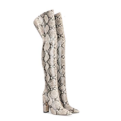 Bewinch Botas Mosqueteras Mujer, Muslo Atractivo del Tacón Alto, Privado De Personalización Moda Botas Cremallera Lateral Adecuados para La Mascarada, Fiesta, Bar,Beige,EU35