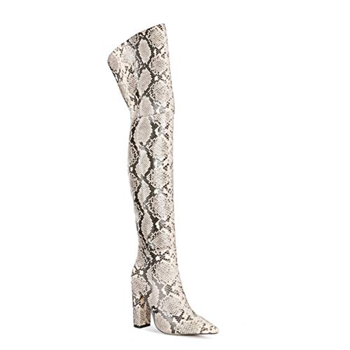 Bewinch Botas Mosqueteras Mujer, Muslo Atractivo del Tacón Alto, Privado De Personalización Moda Botas Cremallera Lateral Adecuados para La Mascarada, Fiesta, Bar,Beige,EU35