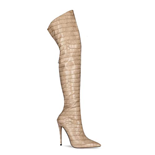 Bewinch Botas Mosqueteras Mujer, Talón Atractivo del Estilete De Caña Alta, Además De Terciopelo Interior De La Cremallera De La Manera Botas para La Mascarada, Fiesta, Barra,Beige,EU39