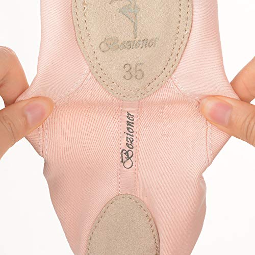 Bezioner Zapatillas de Danza Elástico Media Punta Zapatos de Ballet Baile Suela Partida de Cuero para Niñas y Mujer 38