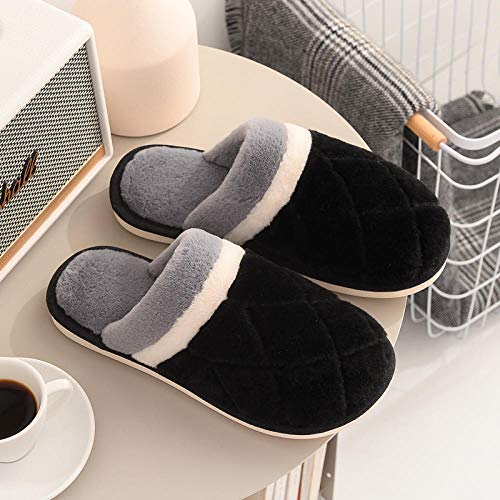 B/H Invierno Memory Foam Antideslizante Pantuflas,Zapatillas de algodón cálido de Invierno, Zapatillas de Piel Antideslizantes de Interior-Negro_43-44,Invierno Zapatillas Hombre