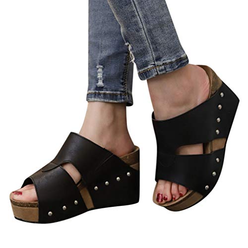 BHYDRY Mujeres Verano Remache Sandalias de Playa Boho Zapatos de cuñas Casuales Zapatillas de Fondo Grueso