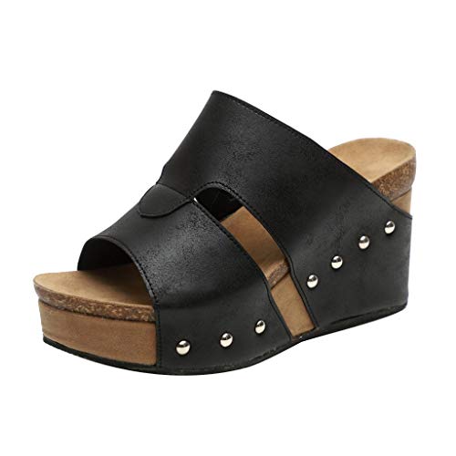 BHYDRY Mujeres Verano Remache Sandalias de Playa Boho Zapatos de cuñas Casuales Zapatillas de Fondo Grueso