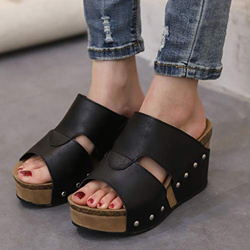 BHYDRY Mujeres Verano Remache Sandalias de Playa Boho Zapatos de cuñas Casuales Zapatillas de Fondo Grueso