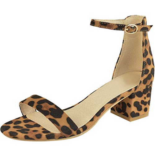 BHYDRY  Sandalias Gruesas del talón de Las Mujeres del Tobillo de una Palabra del Leopardo de Las Mujeres Atractivas del Verano