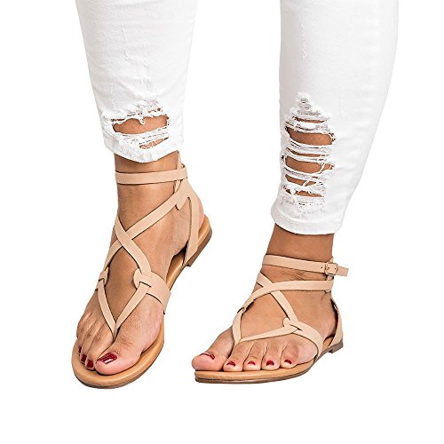 BHYDRY Verano Mujer Damas Sandalias Correa Cruzada Tobillo Plano Romano Zapatos Casuales